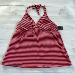 Mossimo Tankini Top‎ Sz L NWT Coral/Slate Stripe